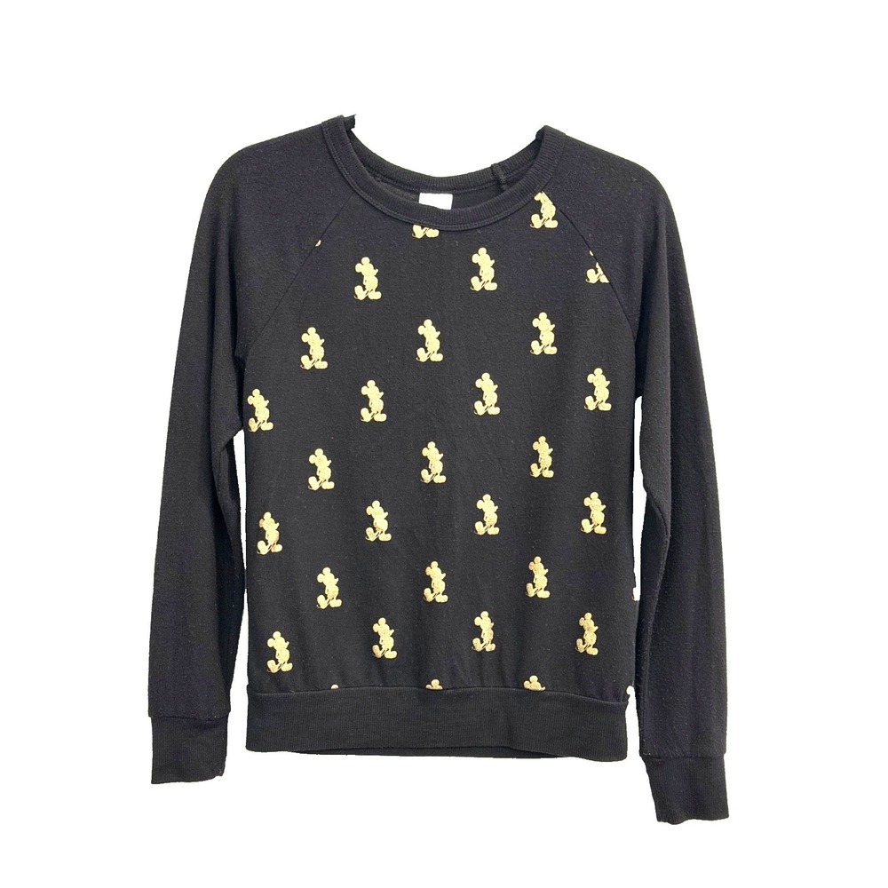 Disney Mickey Mouse Gold Foil Womens Pullover Sweater Small Black Disney Parks